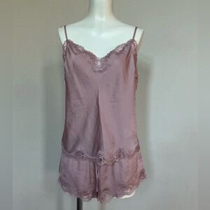 Victoria's Secret Mauve Lace-Trim Satin Pajama Romper